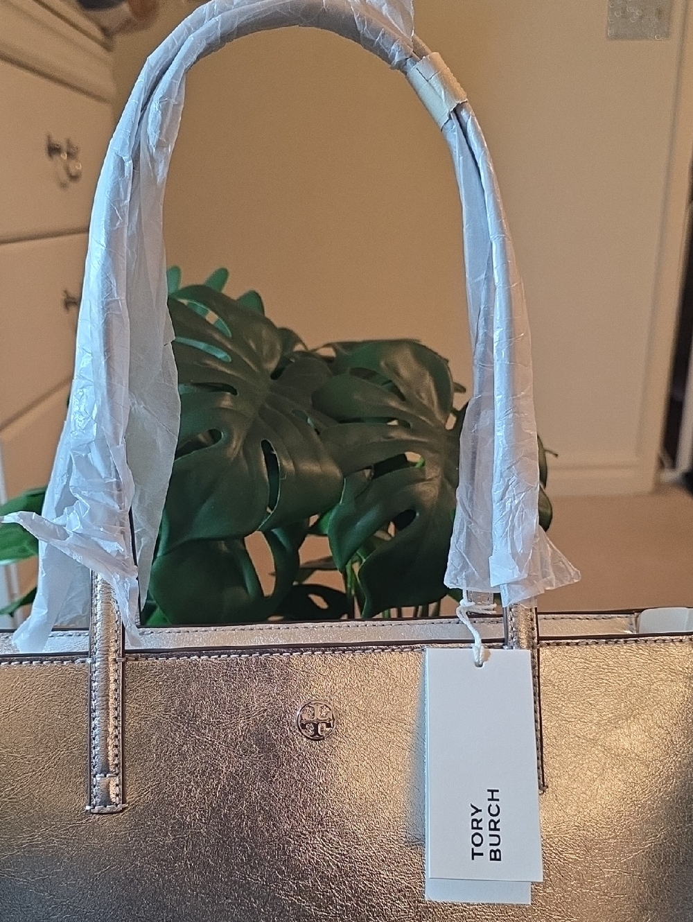Nwt Tory Burch Metallic Gunmetal Tote - Picture 9 of 13